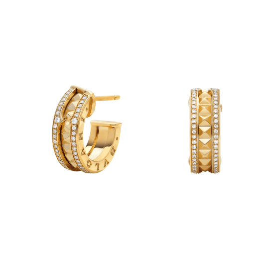 [Clover Jewelry]ZERO 1 ROCK GOLD EARRINGS WITH STUDDED SPIRAL AND PAVED DIAMONDS