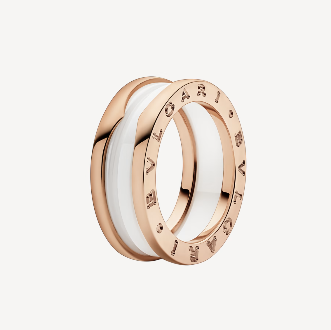 [Clover Jewelry]ZERO 1 TWO-BAND LOOPS AND WHITE CERAMIC SPIRAL PINK GOLD RING