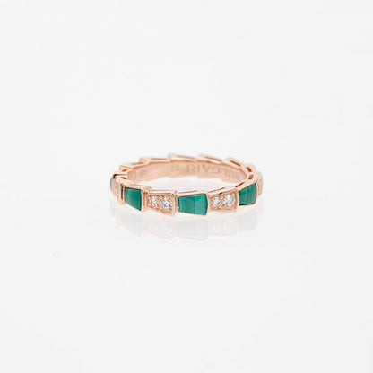 [Clover Jewelry]SERPENTI RING PINK GOLD MALACHITE DIAMOND 3MM