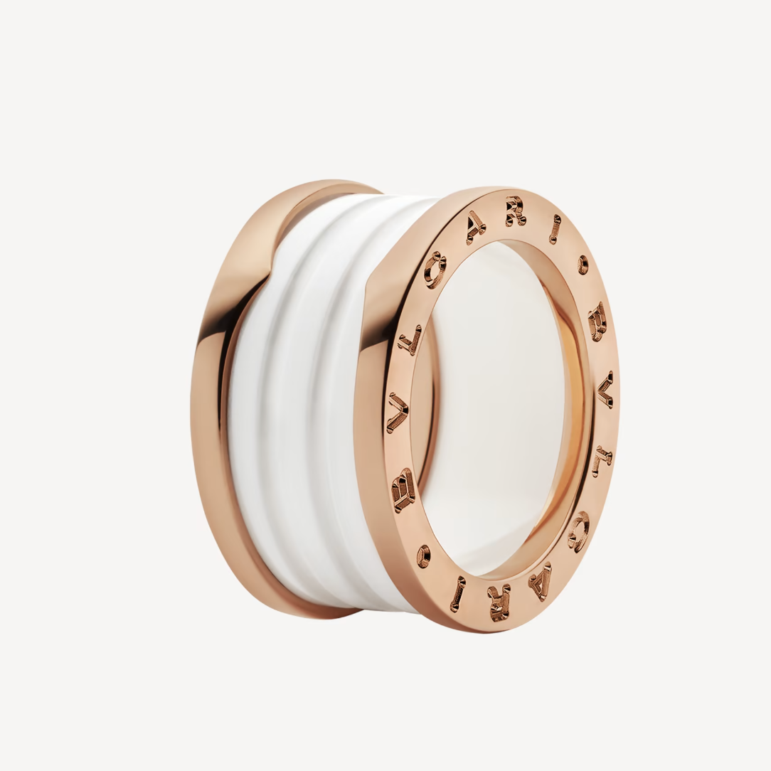 [Clover Jewelry]ZERO 1 FOUR-BAND LOOPS AND WHITE CERAMIC SPIRAL PINK GOLD RING