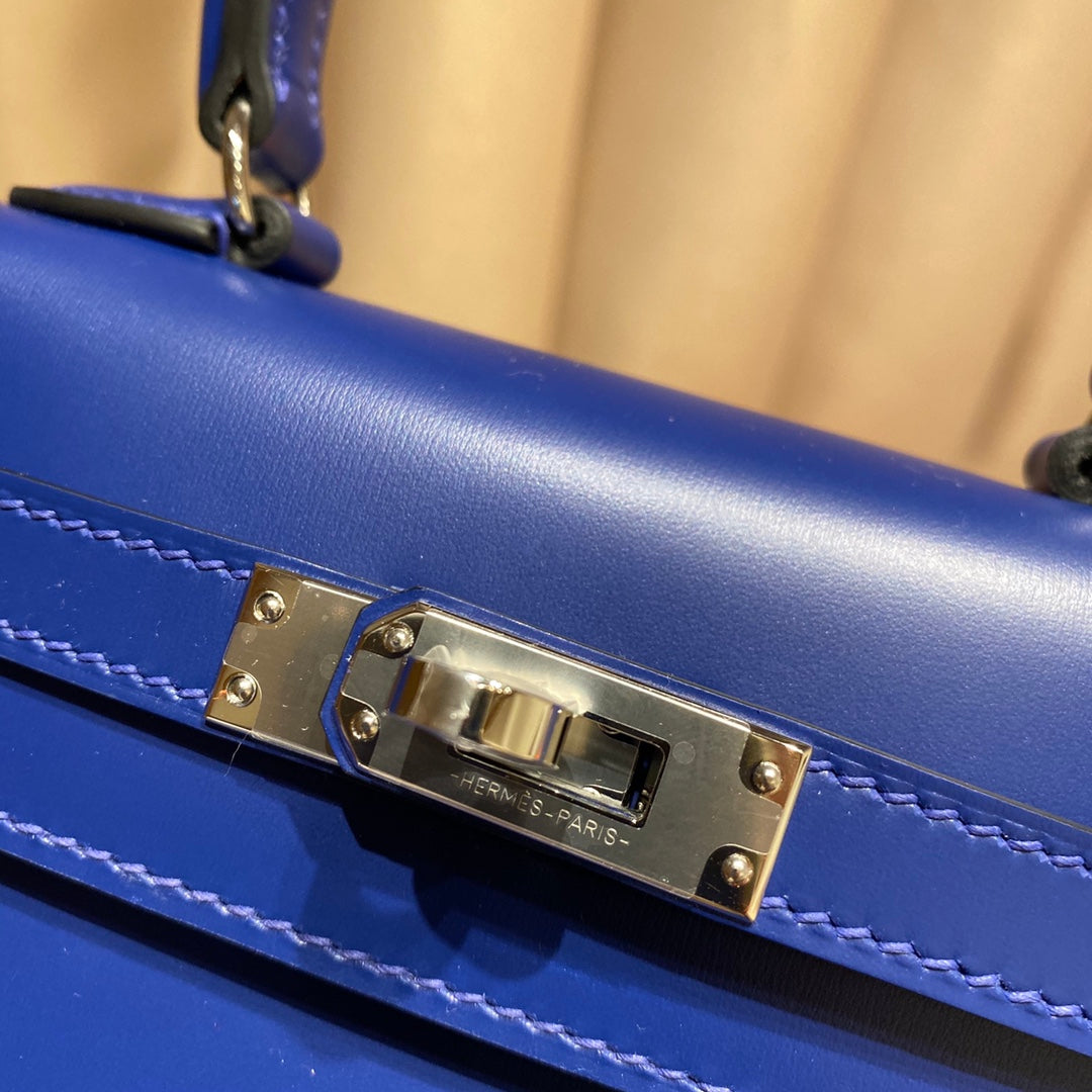 KELLY MINI 20 BAG IN NAVY BLUE SMOOTH CALFSKIN WITH SILVER HARDWARE (MADE-TO-ODER)
