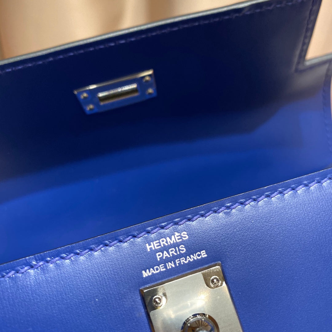 KELLY MINI 20 BAG IN NAVY BLUE SMOOTH CALFSKIN WITH SILVER HARDWARE (MADE-TO-ODER)