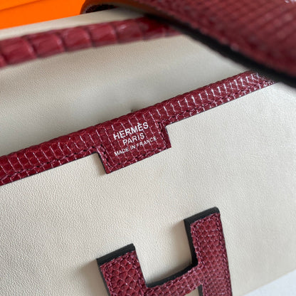 JIGE ELAN 29 CLUTCH IN WHITE CALFSKIN WITH GARNET RED LIZARD SKIN (MADE-TO-ODER)