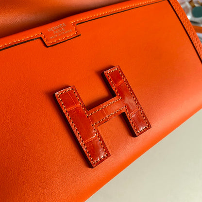 JIGE ELAN 29 CLUTCH IN BRIGHT ORANGE CALFSKIN WITH LIZARD SKIN (MADE-TO-ODER)