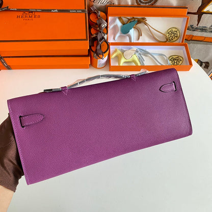 KELLY CUT 31 IN VIOLET PURPLE CALFSKIN WITH SILVER HARDWARE