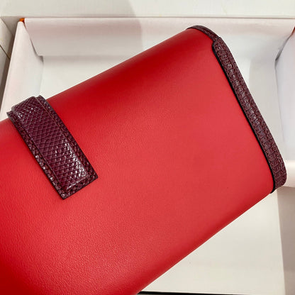 JIGE ELAN 29 CLUTCH IN CANDY RED CALFSKIN WITH WINE RED LIZARD SKIN (MADE-TO-ODER)