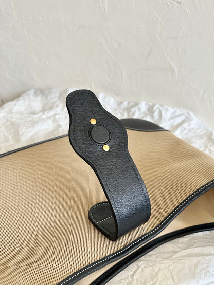 LARGE APHRODITE 47 BAG BEIGE CANVAS AND BLACK CALFSKIN