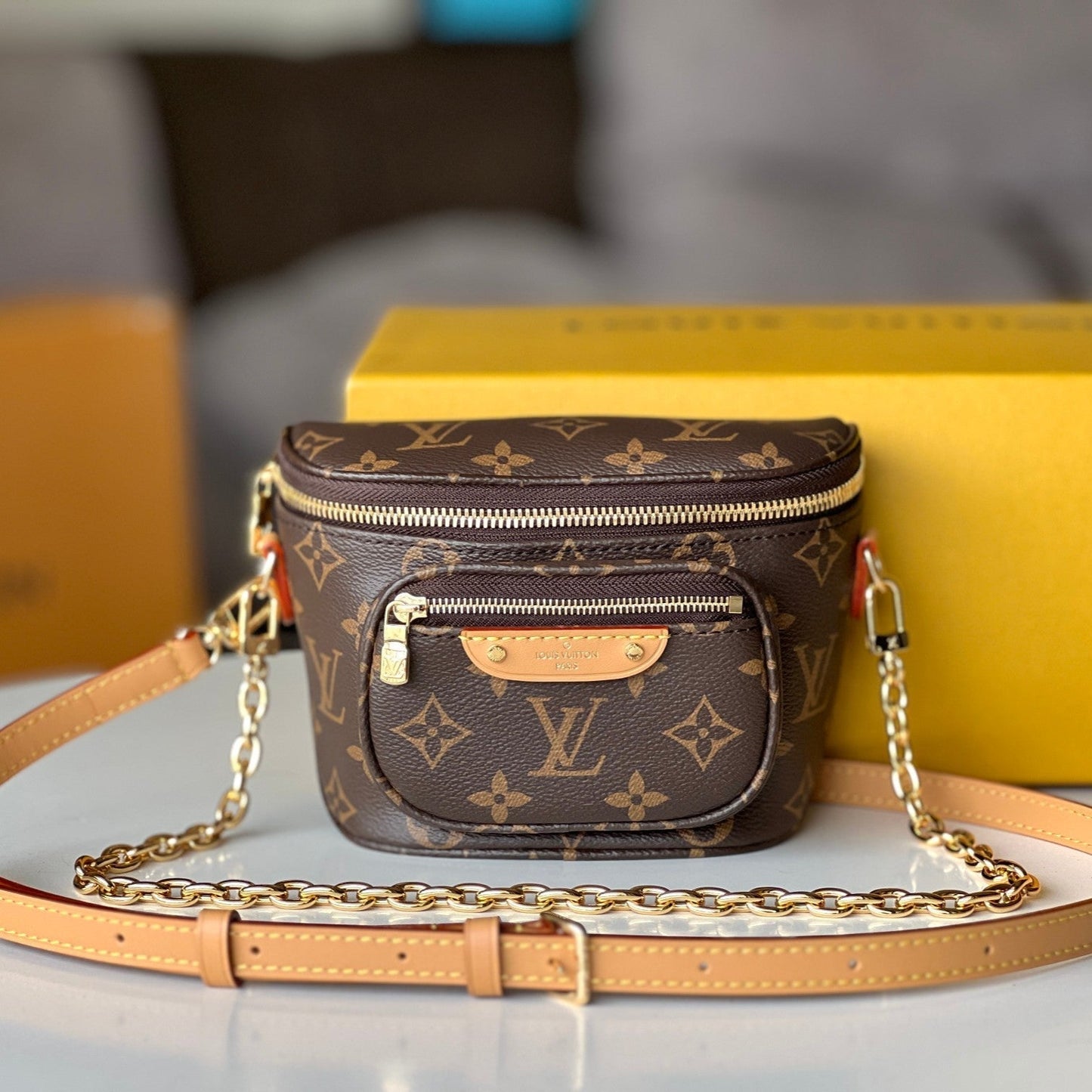 LV 25S MINI BUMBAG 17 IN BROWN MONOGRAM CALFSKIN GOLD HARDWARE