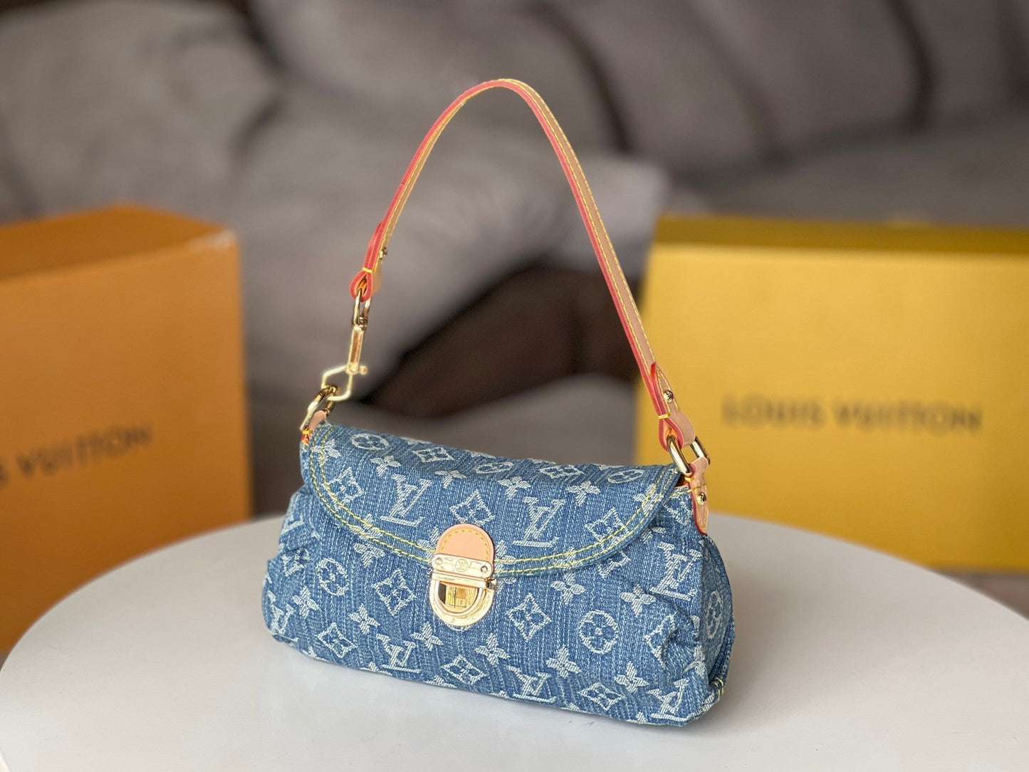 LV 25S PLEATY BAG 26 IN BLUE MONOGRAM DENIM GOLD HARDWARE
