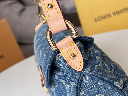 LV 25S PLEATY BAG 26 IN BLUE MONOGRAM DENIM GOLD HARDWARE