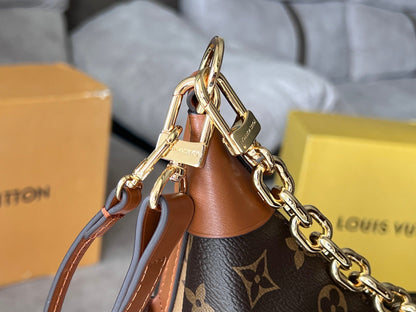 LV 25S LOOP HOBO 38 IN BROWN MONOGRAM COATED CANVAS GOLD HARDWARE