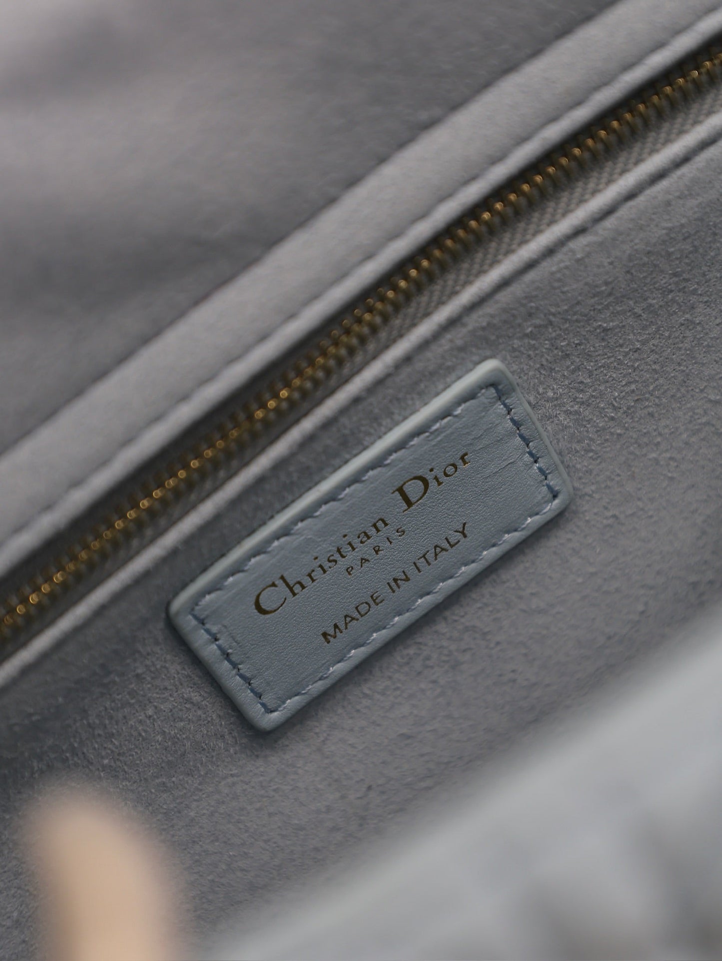 LADY BAG 24 IN BABY BLUE QUILTED MACROCANNAGE CALFSKIN GREEN STRAP