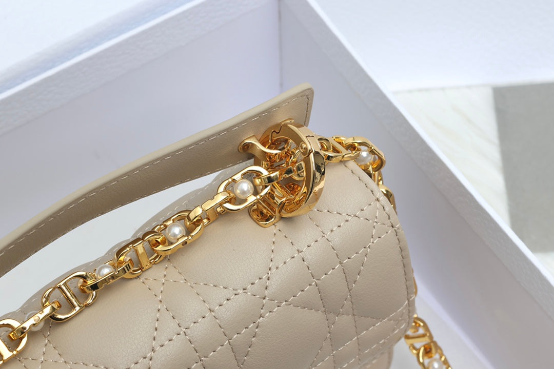 JOLIE TOP HANDLE BAG 19 IN BEIGE CANNAGE CALFSKIN