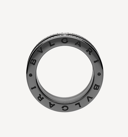 [Clover Jewelry]ZERO 1 ROCK FOUR-BAND BLACK CERAMIC WITH STUDDED SPIRAL AND PAVED DIAMONDS RING