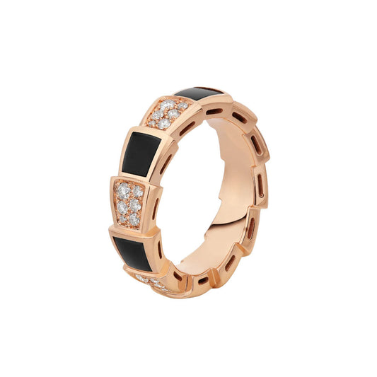 [Clover Jewelry]SERPENTI RING PINK GOLD BLACK MOP DIAMOND PAVED 4MM