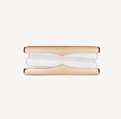 [Clover Jewelry]ZERO 1 TWO-BAND LOOPS AND WHITE CERAMIC SPIRAL PINK GOLD RING