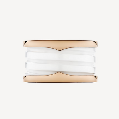 [Clover Jewelry]ZERO 1 FOUR-BAND LOOPS AND WHITE CERAMIC SPIRAL PINK GOLD RING