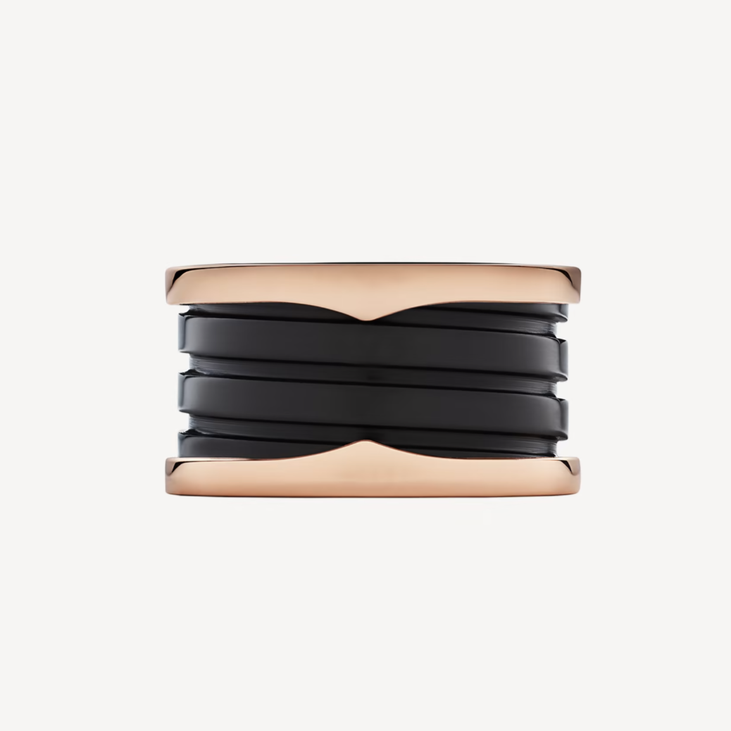 [Clover Jewelry]ZERO 1 FOUR-BAND LOOPS AND BLACK CERAMIC SPIRAL PINK GOLD RING