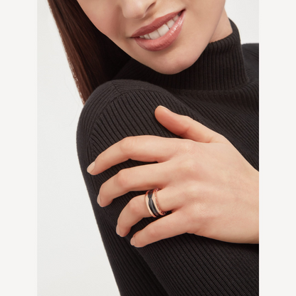 [Clover Jewelry]ZERO 1 TWO-BAND LOOPS AND BLACK CERAMIC PINK GOLD RING