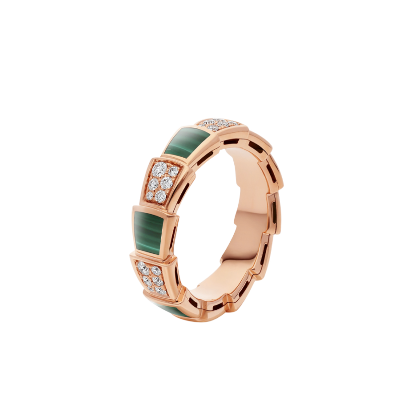 [Clover Jewelry]SERPENTI RING PINK GOLD MALACHITE DIAMOND PAVED 4MM