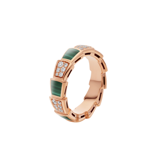 [Clover Jewelry]SERPENTI RING PINK GOLD MALACHITE DIAMOND PAVED 4MM