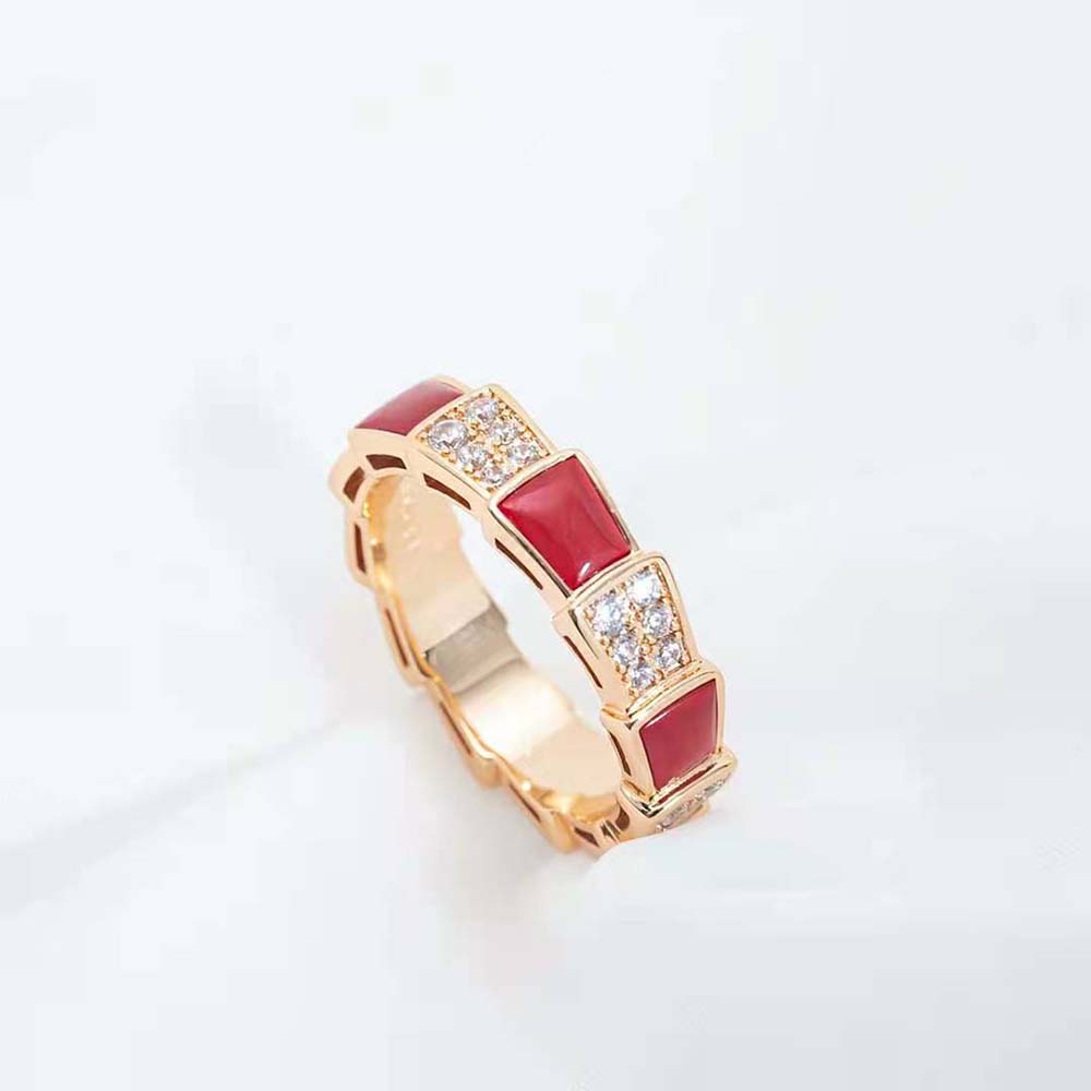 [Clover Jewelry]SERPENTI RING PINK GOLD CARNELIAN DIAMOND PAVED 4MM
