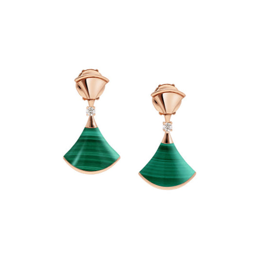 [Clover Jewelry]DREAM MALACHITE PINK GOLD EARRINGS