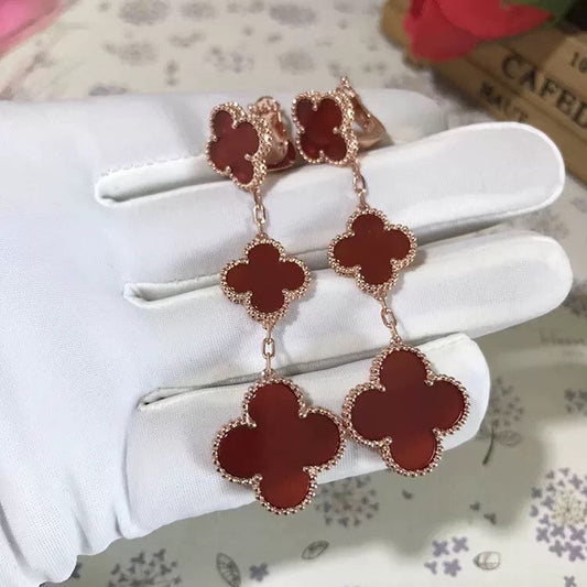 [Clover Jewelry]CLOVER 3 MOTIF CARNELIAN DROP EARRINGS