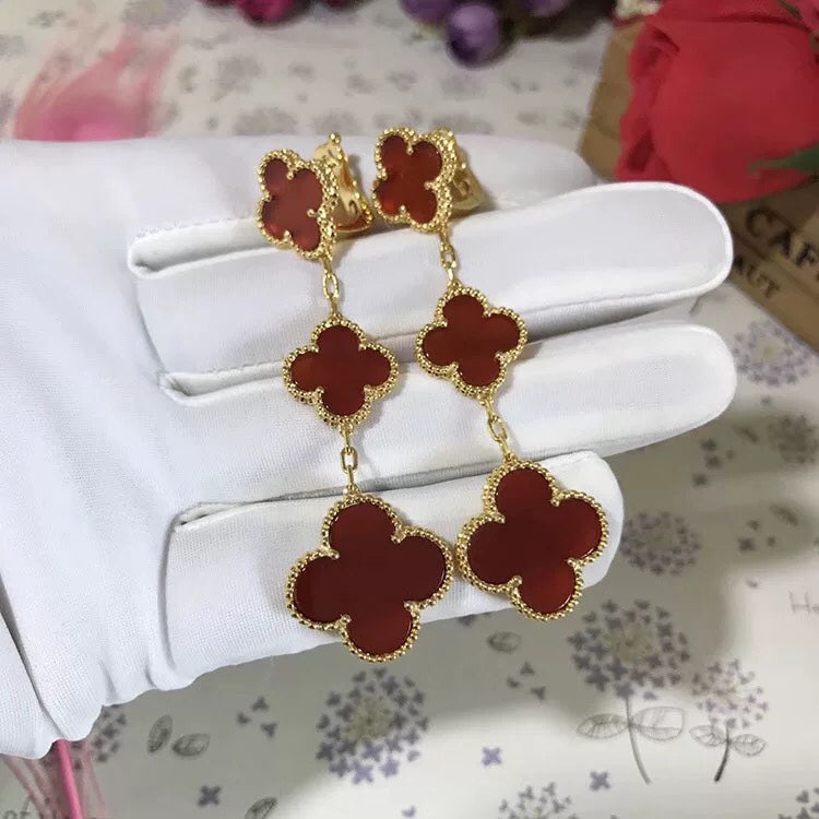 [Clover Jewelry]CLOVER 3 MOTIF CARNELIAN DROP EARRINGS