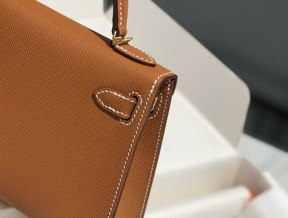 HM KELLY MINI 20 GOLDEN BROWN EPSOM GOLD HARDWARE