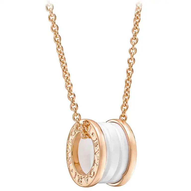 [Clover Jewelry]ZERO 1 WHITE CERAMIC PINK GOLD DIAMOND NECKLACE