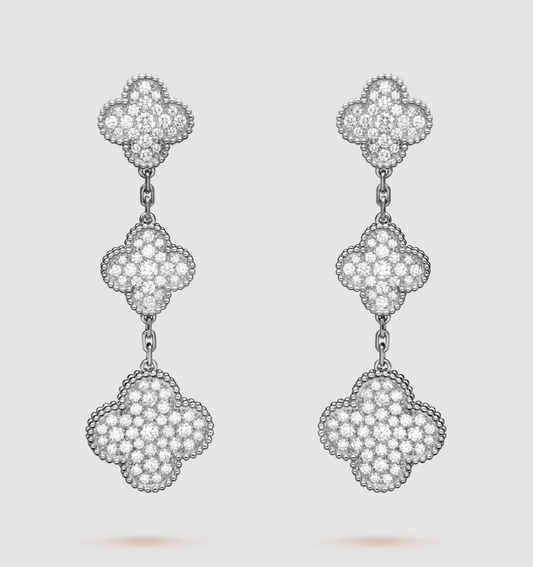 [Clover Jewelry]CLOVER 3 MOTIF DIAMOND SILVER DROP EARRINGS