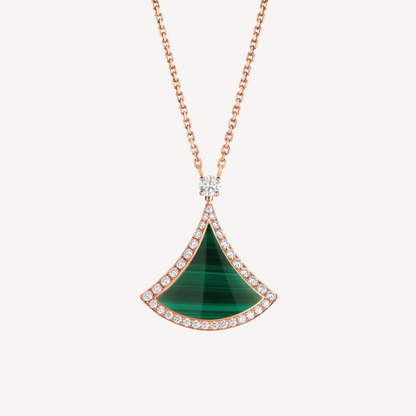 [Clover Jewelry]DREAM MALACHITE DIAMOND PAVED PINK GOLD NECKLACE