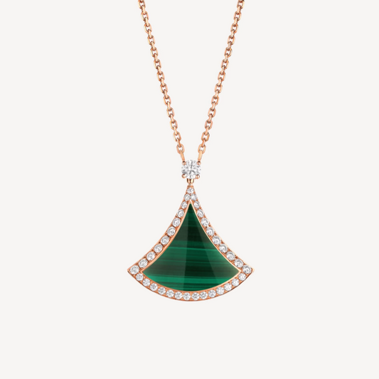 [Clover Jewelry]DREAM MALACHITE DIAMOND PAVED PINK GOLD NECKLACE