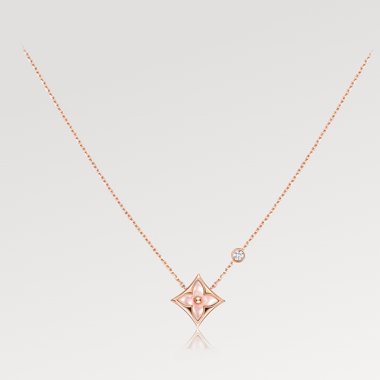 [Clover Jewelry]STAR PINK MOP 1 DIAMOND PINK GOLD NECKLACE
