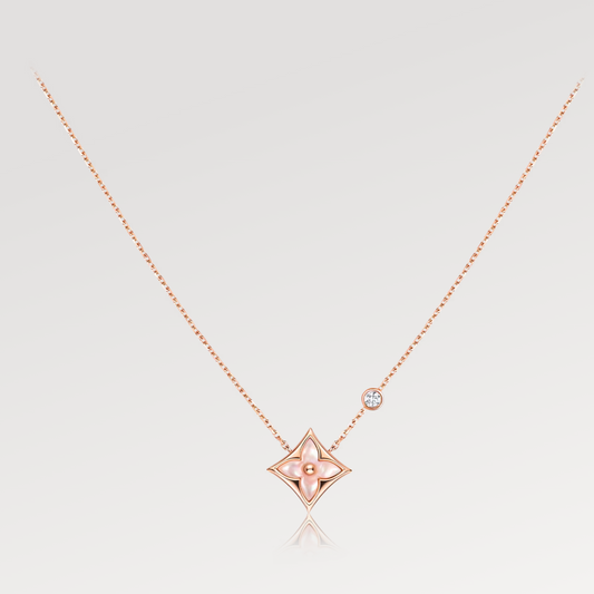 [Clover Jewelry]STAR PINK MOP 1 DIAMOND PINK GOLD NECKLACE