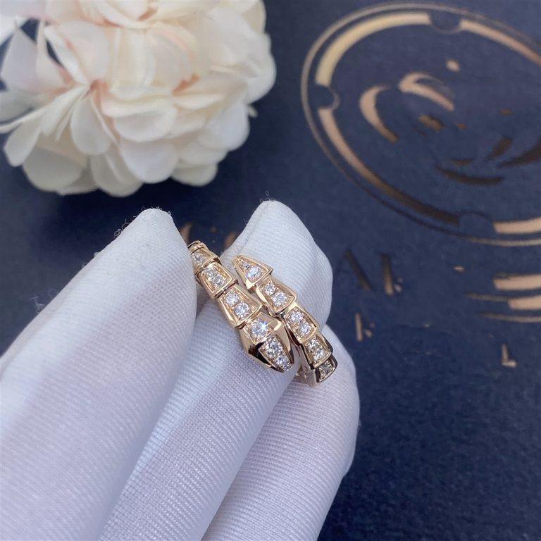 [Clover Jewelry]SERPENTI RING PINK GOLD DIAMOND PAVED 4MM
