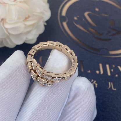 [Clover Jewelry]SERPENTI RING PINK GOLD DIAMOND PAVED 4MM