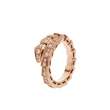 [Clover Jewelry]SERPENTI RING PINK GOLD DIAMOND PAVED 4MM
