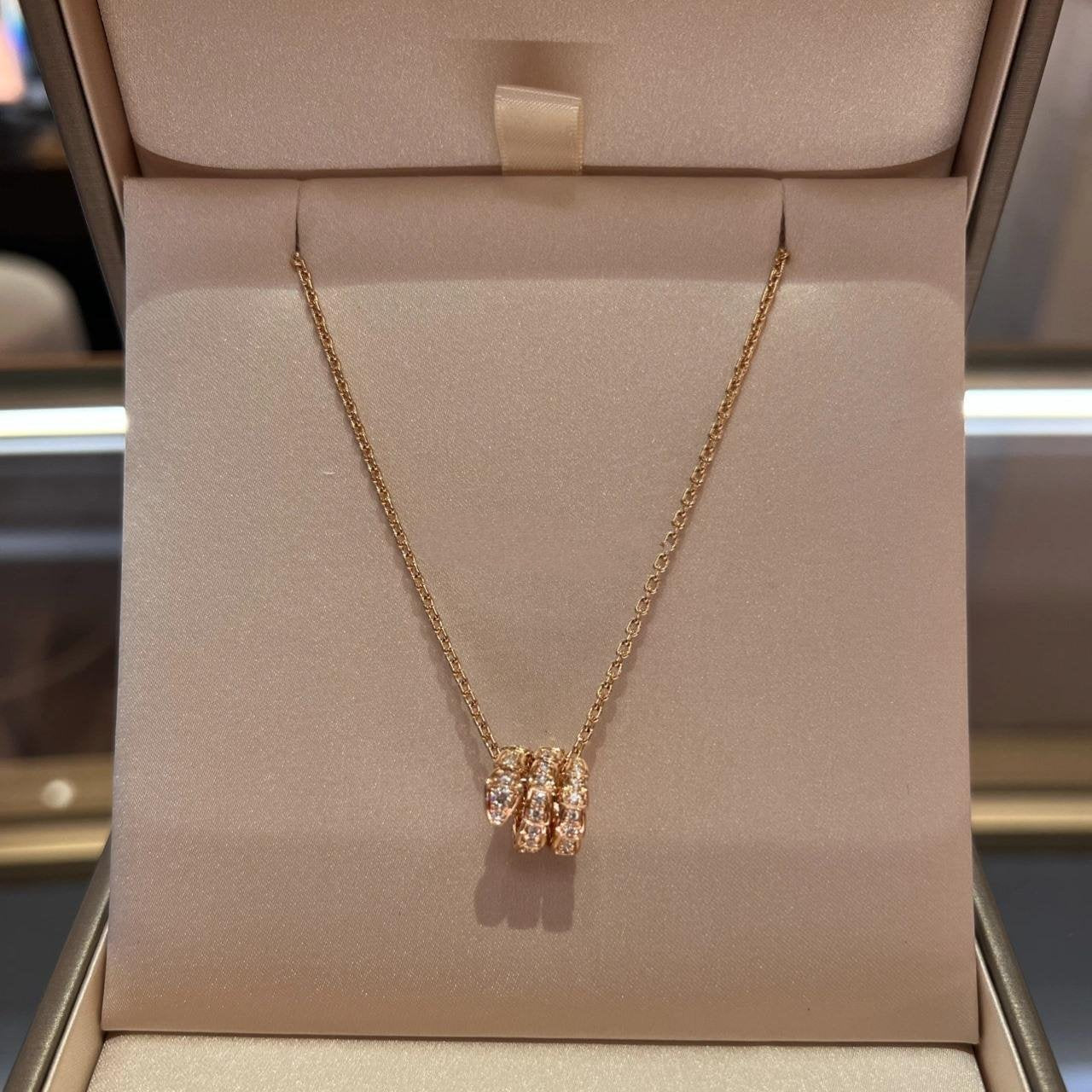 [Clover Jewelry]SERPENTI PINK GOLD NECKLACE DOUBLE RING DIAMOND