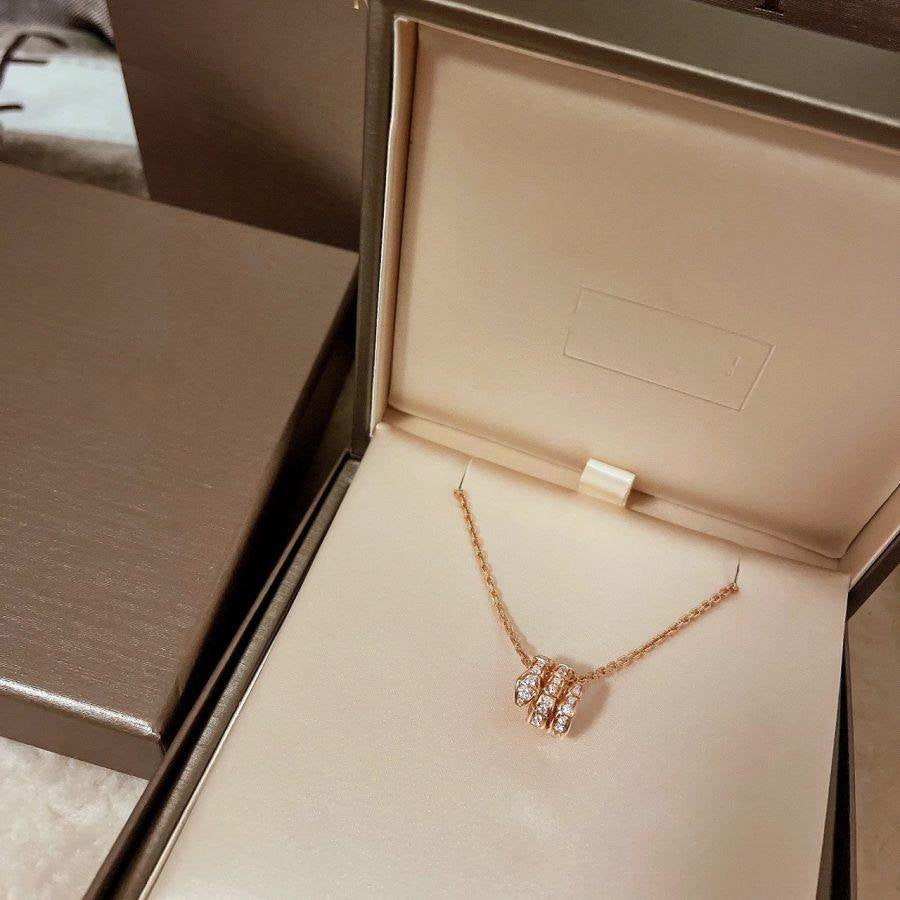 [Clover Jewelry]SERPENTI PINK GOLD NECKLACE DOUBLE RING DIAMOND