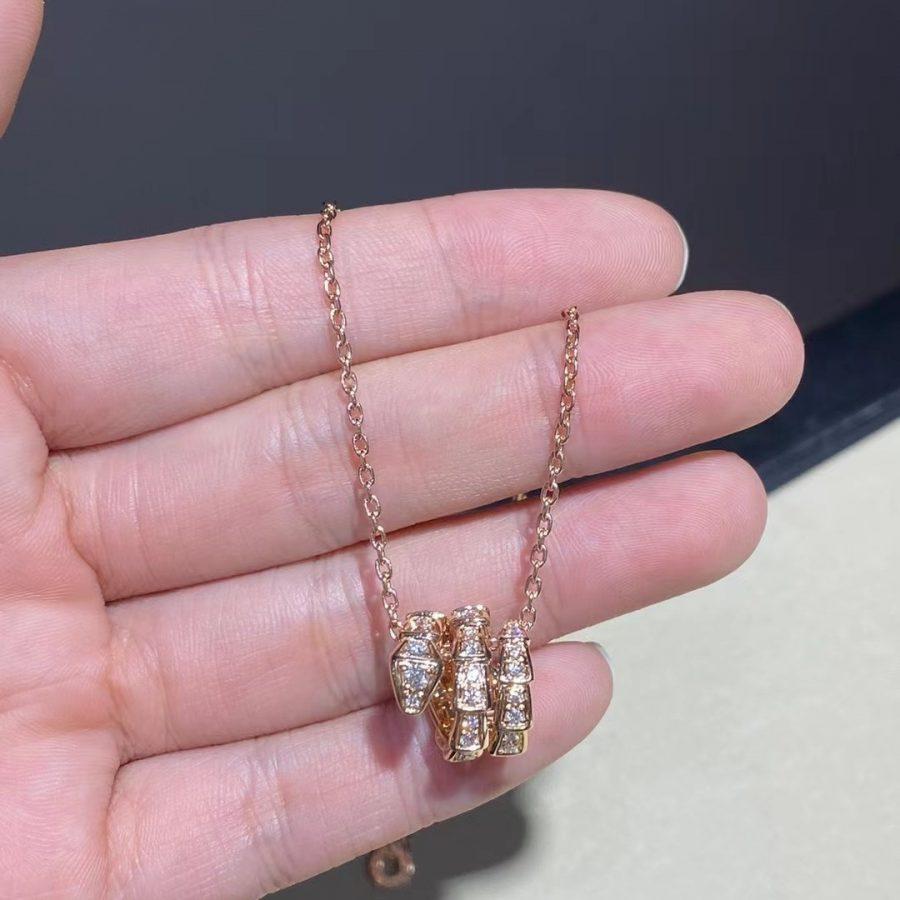 [Clover Jewelry]SERPENTI PINK GOLD NECKLACE DOUBLE RING DIAMOND