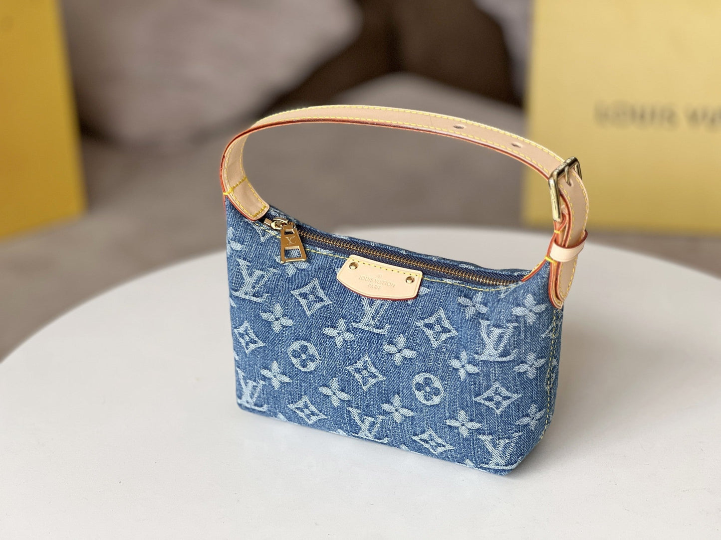 LV 25S HILLS POCHETTE 20 IN BLUE MONOGRAM DENIM CALFSKIN LEATHER STRAP