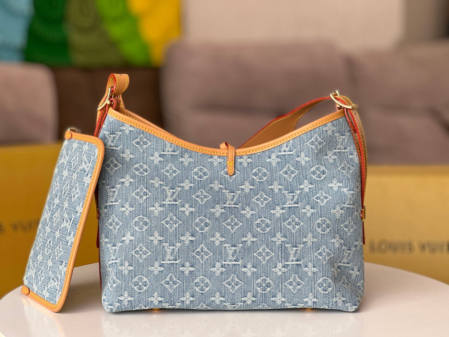 LV 25S CARRYALL 29 IN LIGHT BLUE DENIM MONOGRAM LEATHER TRIM