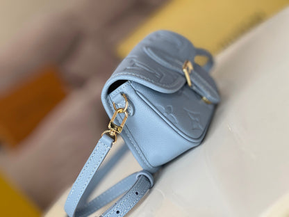 LV 25S MINI NANO DIANE 19 IN BEAU BLUE MONOGRAM EMPREINTE LEATHER GOLD HARDWARE