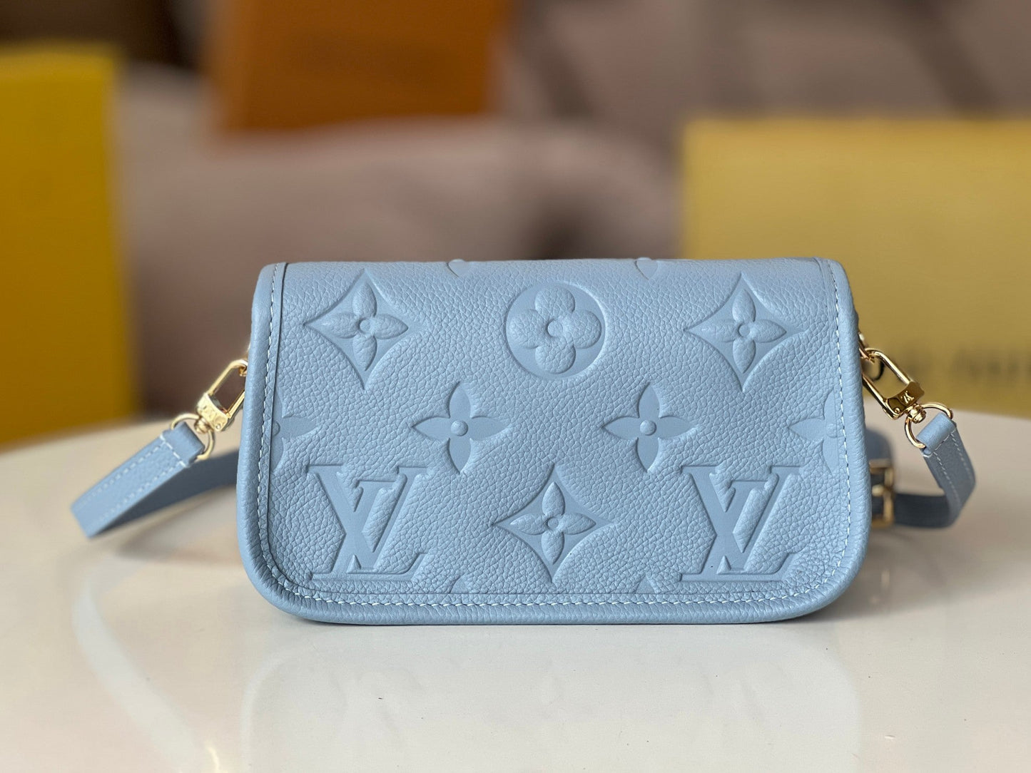 LV 25S MINI NANO DIANE 19 IN BEAU BLUE MONOGRAM EMPREINTE LEATHER GOLD HARDWARE