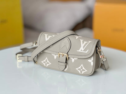 LV 25S MINI NANO DIANE 19 IN TOURTERELLE WHITE MONOGRAM EMPREINTE LEATHER GOLD HARDWARE