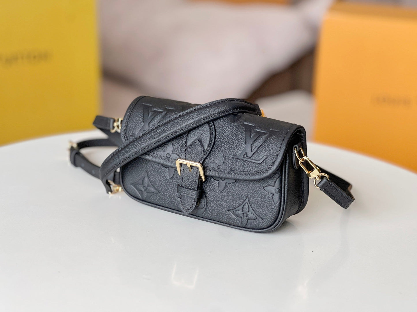 LV 25S MINI NANO DIANE 19 IN BLACK MONOGRAM EMPREINTE LEATHER GOLD HARDWARE