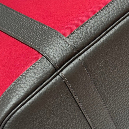 GARDEN PARTY 30CM IN RED TOILETS COTTON CANVAS AND DARK BROWN CALFSKIN PINK ON SIDE OTHER