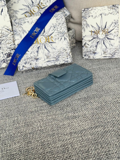 LADY JASMINE CARD HOLDER 10 IN SLATE GREY QUILTED PATENT CALFSKIN